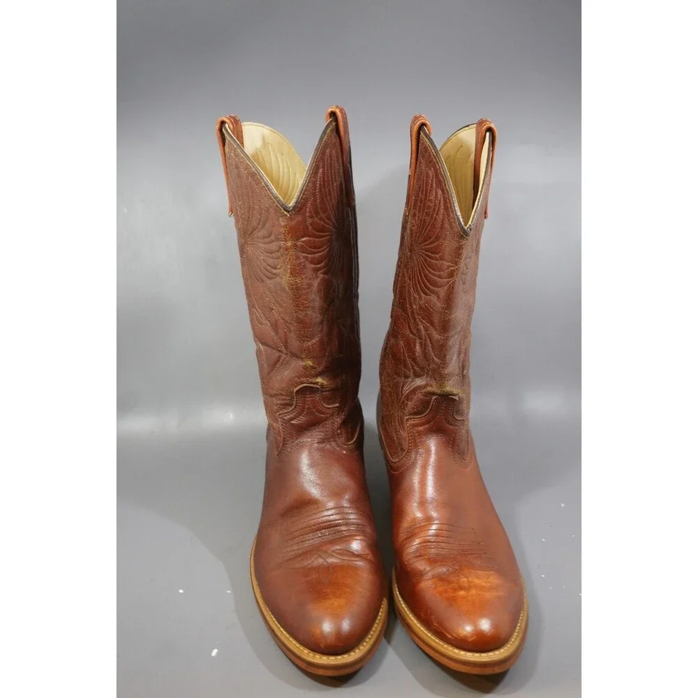 Vintage Dingo 5905 Cowboy Boots 10.5 D Brown Leather Acme Western Stacked Heel